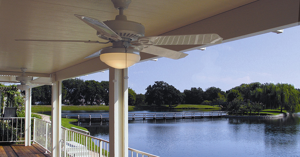 Patio cover with ceiling fans