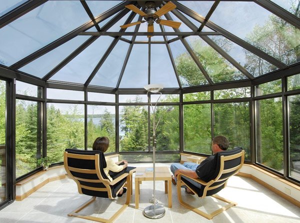 conservatory with black metal frame