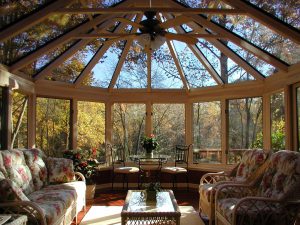 Interior of fully-furnished conservatory style sunroom