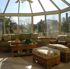 Conservatory style sunroom with whicker furniture