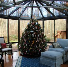 Conservatory sunroom decorated for Christmas