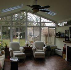 indoor view of solid cathedral roof sunroom addition
