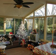 holiday decorated solid cathedral roof sunroom