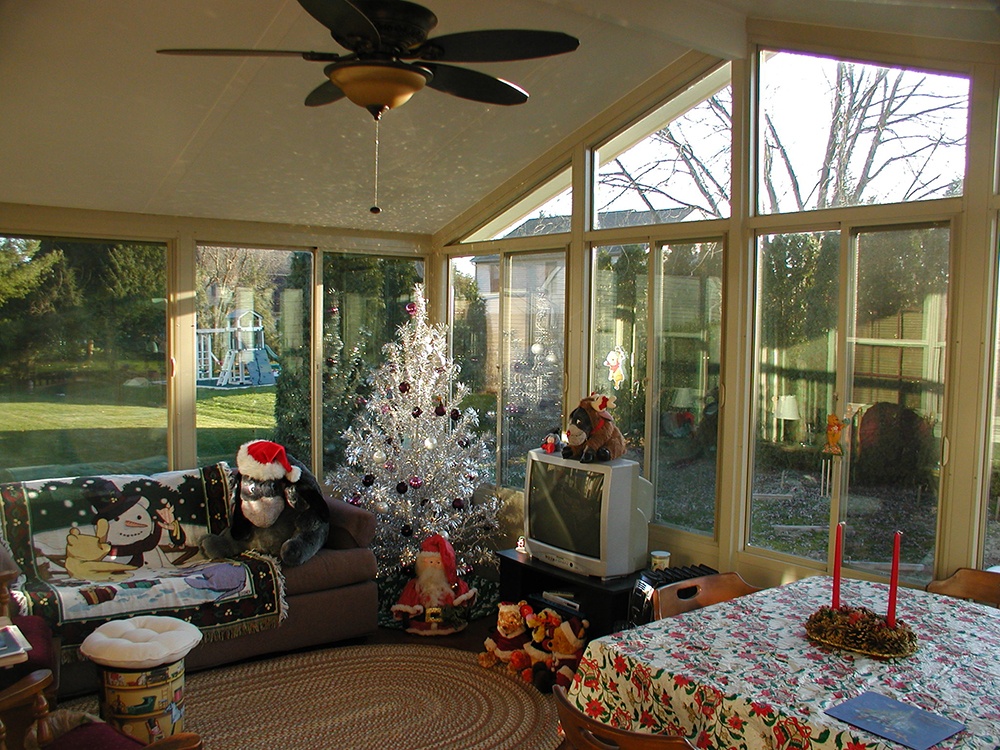 holiday decorated solid cathedral roof sunroom