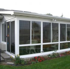 Patio enclosure with large windows